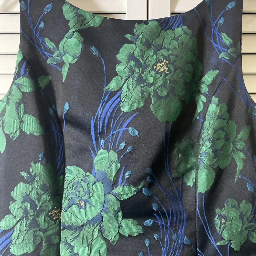 Adrianna Papell‎ Ruffle Jacquard Floral Hi-Lo Sleeveless Dress Pockets Women's 4 - Picture 2 of 11